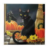Black Halloween Cat Tegeltje (Voorkant)