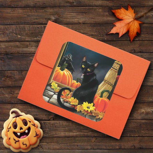Black Halloween Cat Vierkante Sticker