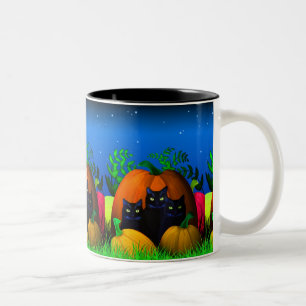 Black Halloween Cats met pompoenen Mok