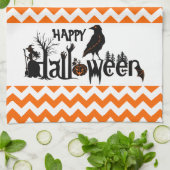 Black Halloween Crow Illustratie Orang Chevron Theedoek (Gevouwen)