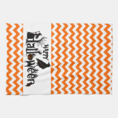 Black Halloween Crow Illustratie Orang Chevron Theedoek (Horizontaal)