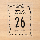 Black Hand Drawn Bow Wedding Acrylic Table Number Acryl Uitnodigingen (Voorkant)
