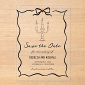 Black Hand Drawn Bow Wedding Save the Date Acryl Uitnodigingen (Voorkant)