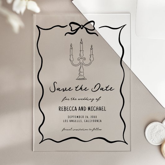 Black Hand Drawn Bow Wedding Save the Date Acryl Uitnodigingen