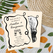 Black hand drawn champagne Whimsical Wedding  Kaart
