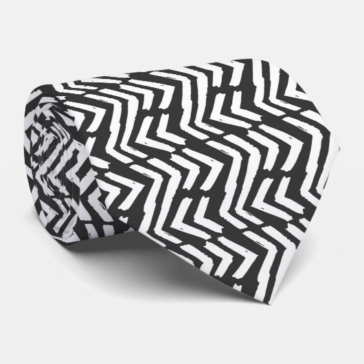 Black Hand Drawn Chevron Pattern Stropdas (Opgerold)