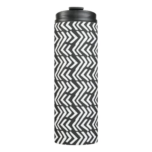 Black Hand Drawn Chevron Pattern Thermosbeker (Voorkant)