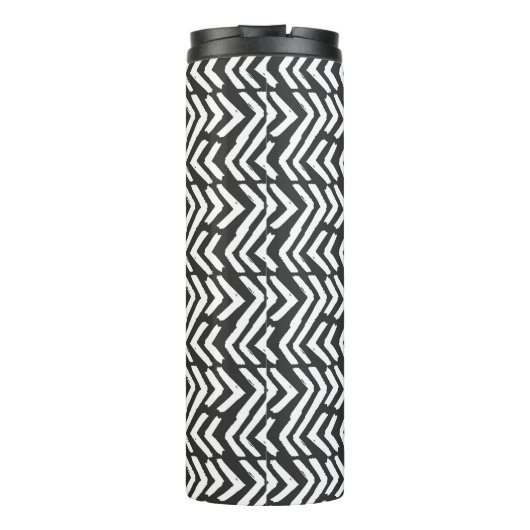 Black Hand Drawn Chevron Pattern Thermosbeker (Achterkant)