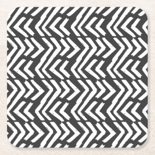 Black Hand Drawn Chevron Pattern Vierkante Kartonnen Onderzetter