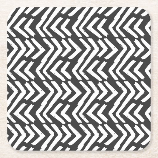 Black Hand Drawn Chevron Pattern Vierkante Kartonnen Onderzetter (Voorkant)