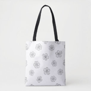 Black hand drawn flowers on white background. Seam Draagtas