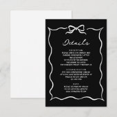 Black Hand Drawn White Bow Wedding Details Informatiekaartje (Voorkant / Achterkant)