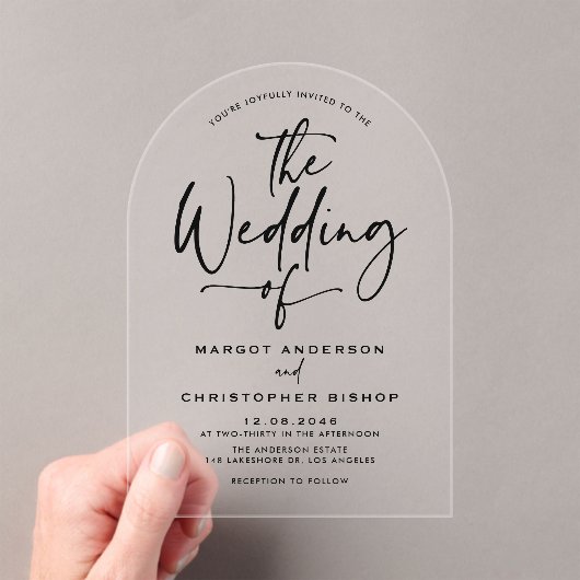 Black Hand Lettered Calligraphy Wedding Acryl Uitnodigingen (Insitu (Draagbaar))