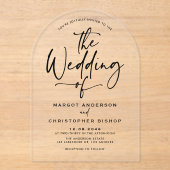 Black Hand Lettered Calligraphy Wedding Acryl Uitnodigingen (Voorkant)