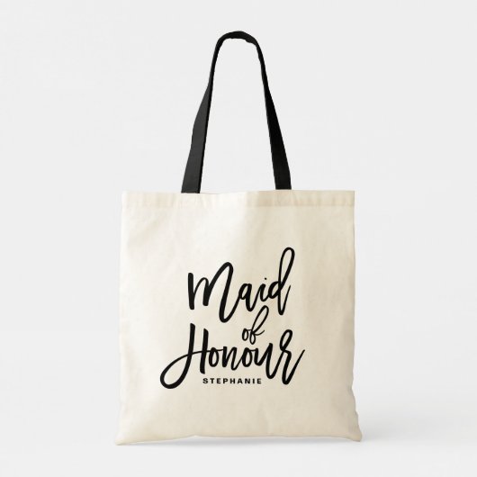 Black Hand Lettering Maid of Honor Canvas tas (Achterkant)