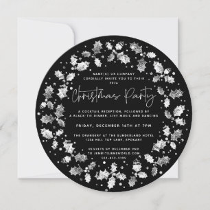 Black Hand Printed Holly+Berries kerstfeest Kaart