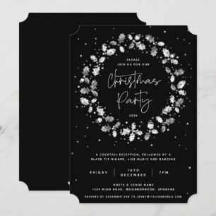 Black Hand Printed Holly Wreated Kerstparty Kaart