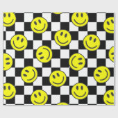 Black Happy Face Check Groovy Cadeaupapier (Vlak)