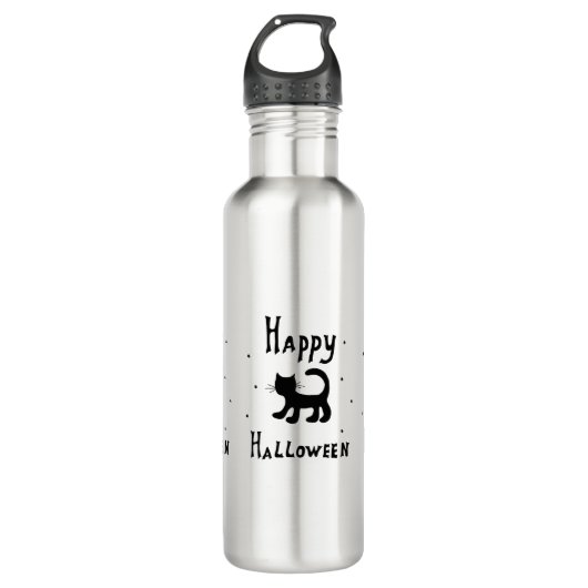 Black Happy Halloween horror spooky Waterfles (Voorkant)