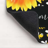 Black happy hommble bijen sunflower-monogramscript muismat (Hoek)