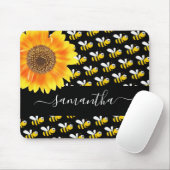 Black happy hommble bijen sunflower-monogramscript muismat (Met muis)