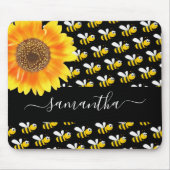 Black happy hommble bijen sunflower-monogramscript muismat (Voorkant)