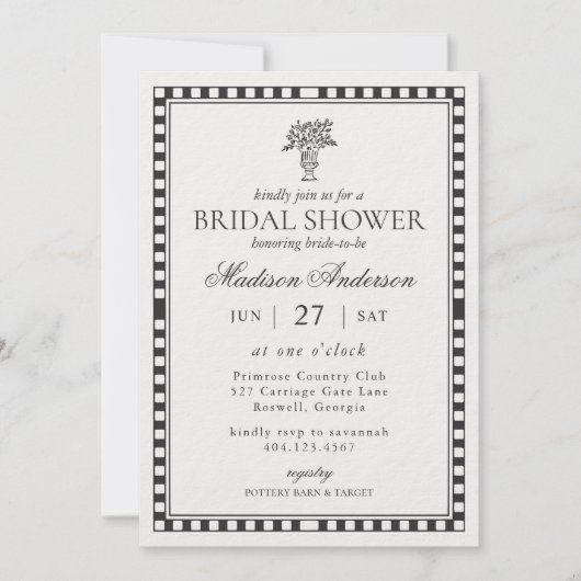 Black Harlequin Checkered Bridal Shower Kaart (Voorkant)