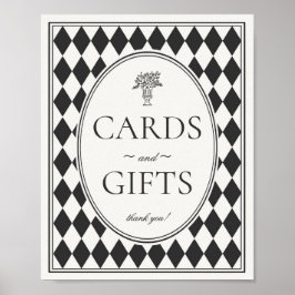 Black Harlequin Checkered Cards and Gifts Sign Poster