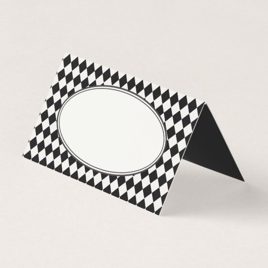 Black Harlequin Checkered Folded Place Cards (Front)