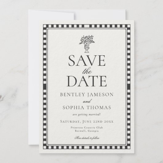 Black Harlequin Checkered Save the Date Kaart (Voorkant)