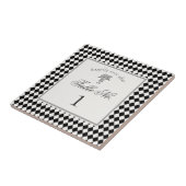 Black Harlequin Checkered Wedding Table Number Tegeltje (Zijkant)