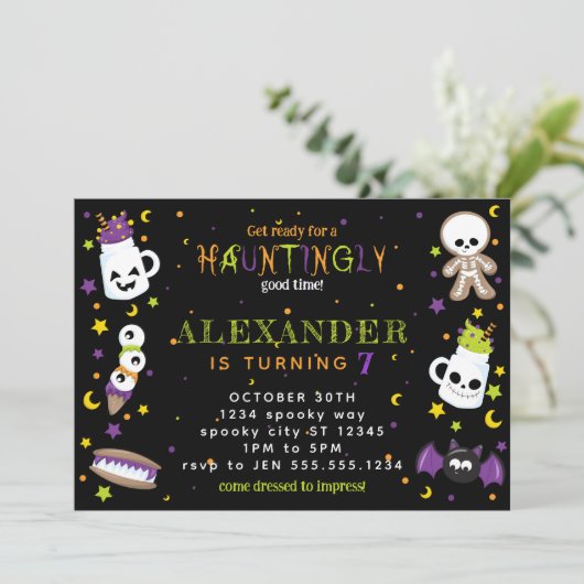 Black Haunting Halloween Verjaardag Kaart (Staand voorkant)