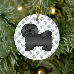 Black Havanese Cute Cartoon Dog Illustratie Keramisch Ornament