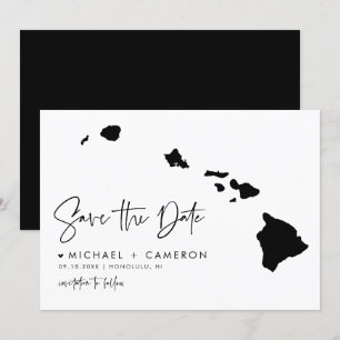 Black Hawaii Map Modern Minimal Script Save The Date