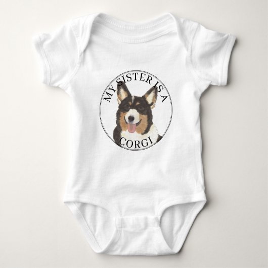 Black Headed Tricolor Corgi Dog Big Sister Romper (Voorkant)