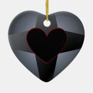 Black Heart Cross Keramisch Ornament