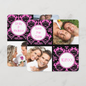 Black Heart Damask op roze bruiloft Save the Date (Voorkant / Achterkant)