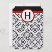 Black Heart Damask Side Borders Red Trim Weddensch Kaart (Achterkant)