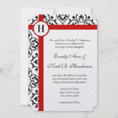 Black Heart Damask Side Borders Red Trim Weddensch Kaart (Voorkant)