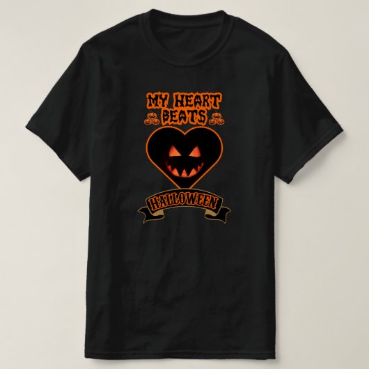 Black Heart Halloween Evil Pumpkin Face Spooky Vib T-shirt (Design voorkant)