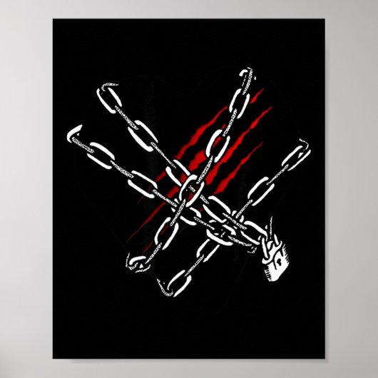 Black Heart Red Chains Cool Gothic Valentine's Day Poster (Voorkant)