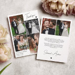 Black Heart Romantic Mariage Photos Merci Note<br><div class="desc">carte de remerciements mariage avec un collage de quatre photos propre et merci dans un script signature soigné sur un côté avec un coeur noir mignon. De l'autre côté,  deux autres photos et un message de remerciement imprimé et vos noms.</div>