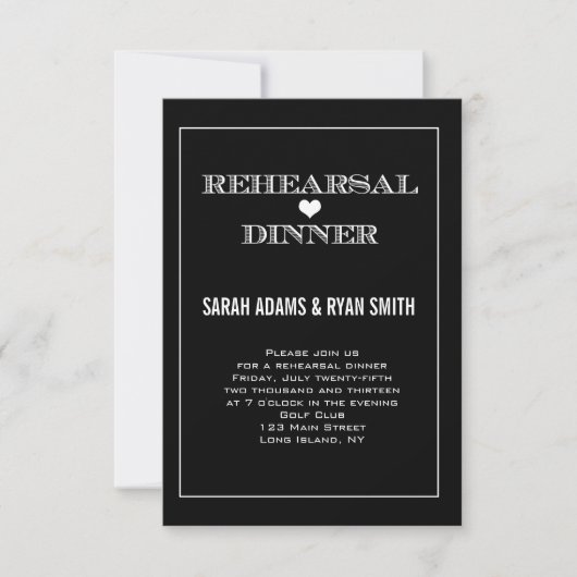 Black Heart Wedding Rehearsal Dinner Invitations Kaart (Voorkant)