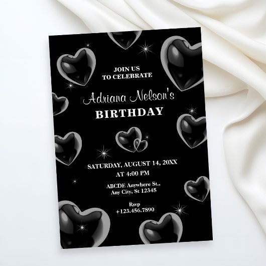 Black Hearts bulle anniversaire Invitation