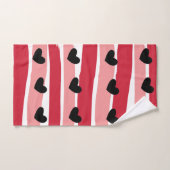 Black Hearts Red Pink Stripes Pattern Bad Handdoek (Handdoek)