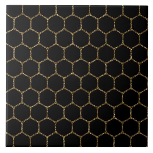 Black Hexagon Pattern in Gold Glitter Lijst Tegeltje (Voorkant)