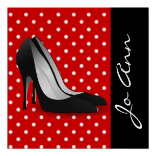 Black High Heels Red White Polka Dot Pattern Perfect Poster
