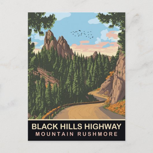 Black Hills Highway, Mount Rushmore, SD, Reizen Briefkaart (Voorkant)