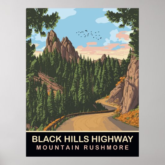 Black Hills Highway, Mount Rushmore, SD, Reizen Poster (Voorkant)