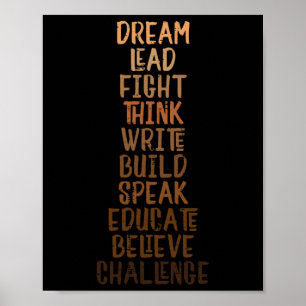 Black History Dream Lead Fight African Pride Manne Poster
